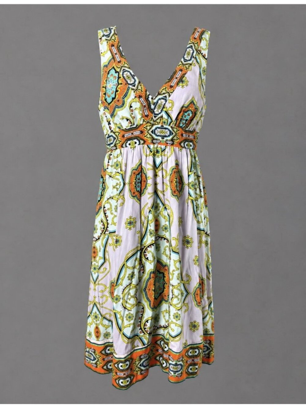 ALICE + TRIXIE Womens S Colorful Paisley Mandala Print Sleeveless Silk Dress